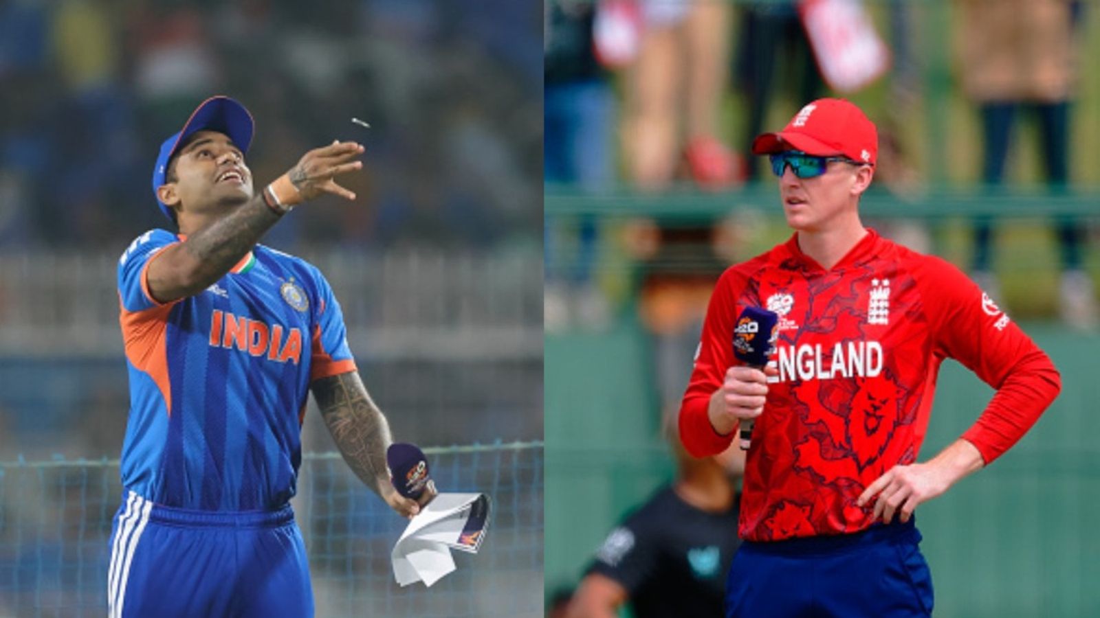 T20 World Cup: England put India to bat first with one big change for semifinal, know Playing XIs India skipper Suryakumar Yadav (L) and England captain Harry Brook in frame. (Getty)