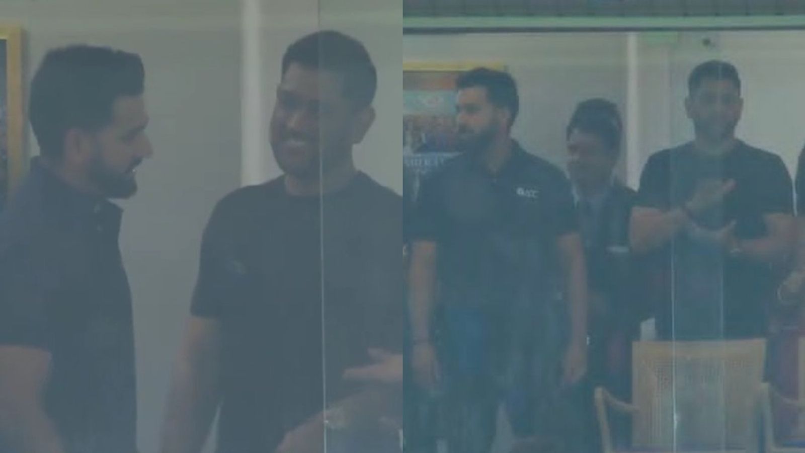 WATCH: Dhoni, Rohit reunite at Wankhede to cheer India in T20 World Cup semifinal vs England Dhoni, Rohit reunite at Wankhede to cheer India in T20 World Cup semifinal vs England. (Screengrab)