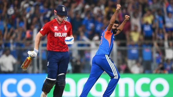 Jasprit Bumrah of India celebrates the wicket of Harry Brook of England during the ICC Men's T20 World Cup India & Sri Lanka 2026 Semi-Final match between India and England (Getty)