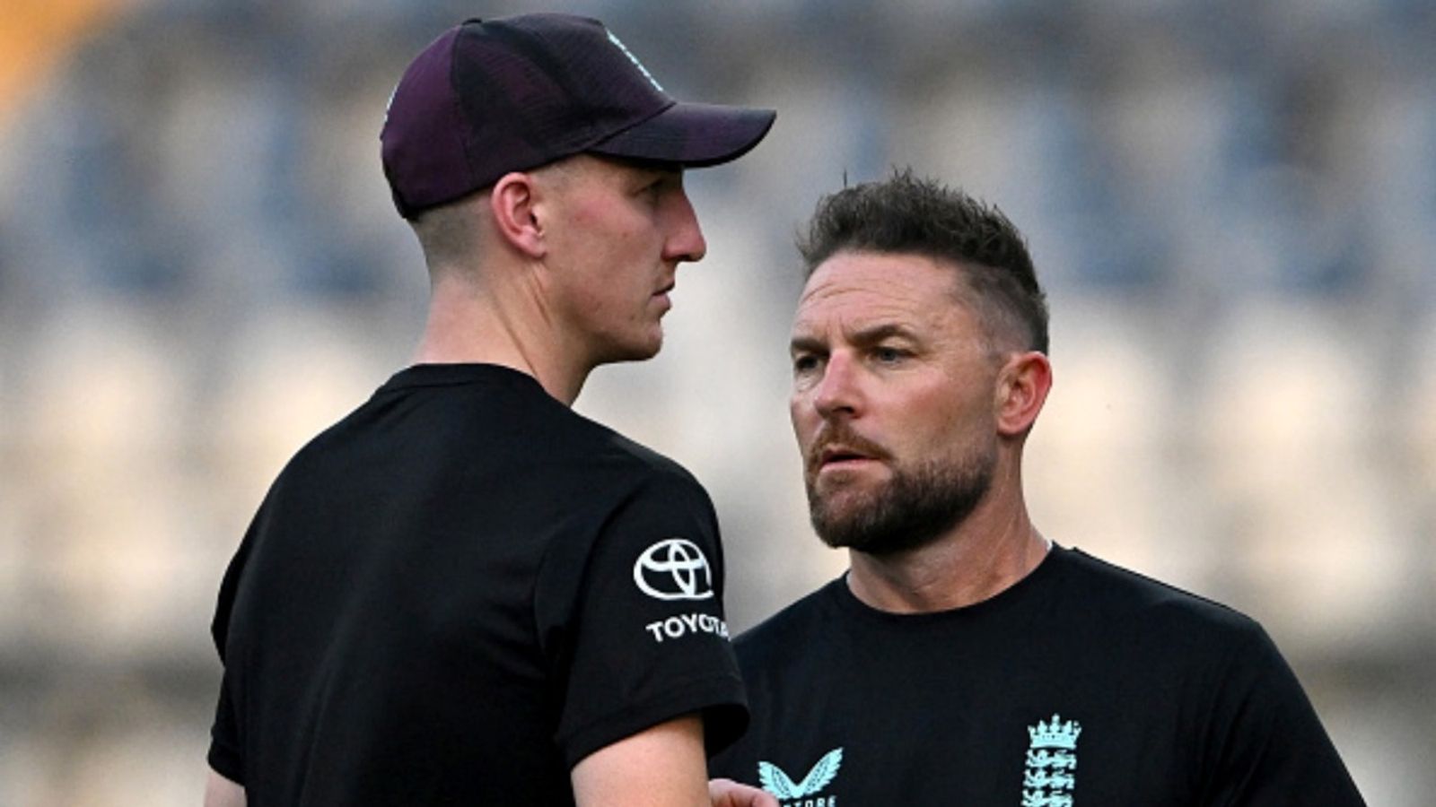 Should Brendon McCullum continue as head coach after England's T20 World Cup 2026 semifinal defeat? Harry Brook answers England's captain Harry Brook (L) interacts with team head coach Brendon McCullum during the training session on the eve of their 2026 ICC Men's T20 Cricket World Cup semi-final match against India at the Wankhede Stadium in Mumbai on March 4, 2026.