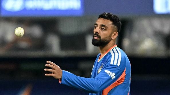 Varun Chakravarthy prepares to deliver a ball during the 2026 ICC Men's T20 Cricket World Cup