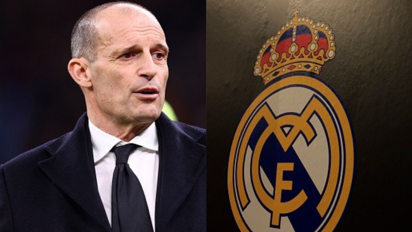 Allegri speaks on Real Madrid rumors amid strong AC Milan commitment Allegri, Real Madrid logo in the frame (Images via Getty)