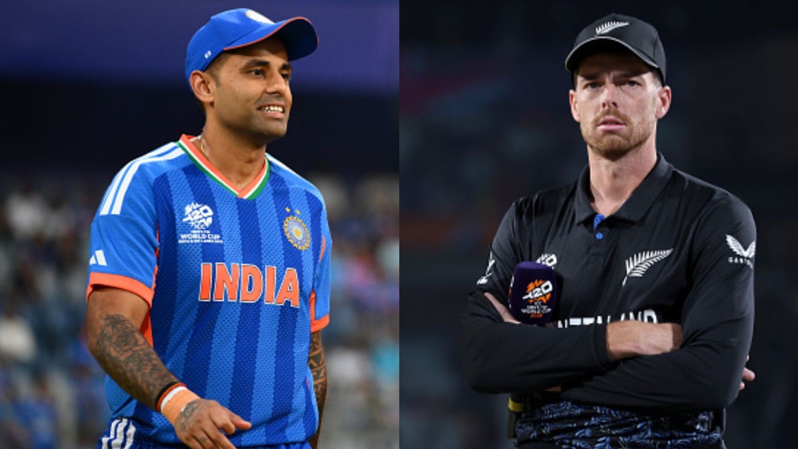Suryakumar's solid reply to Santner's 'silent Ahmedabad crowd' remark ahead of IND vs NZ T20 World Cup final India captain Suryakumar Yadav (L) and New Zealand skipper Mitchell Santner. (Getty)