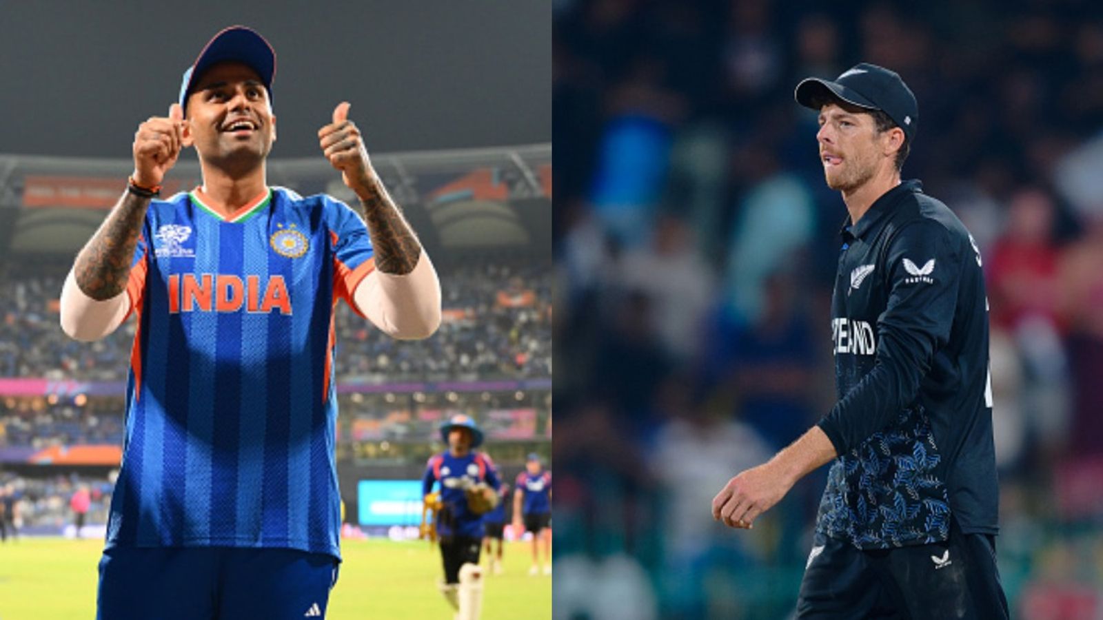 DECODED: What if IND vs NZ T20 World Cup final gets washed out or ends in a tie? Here’s what ICC rules say India captain Suryakumar Yadav (L) and New Zealand skipper Mitchell Santner in frame. (Getty)