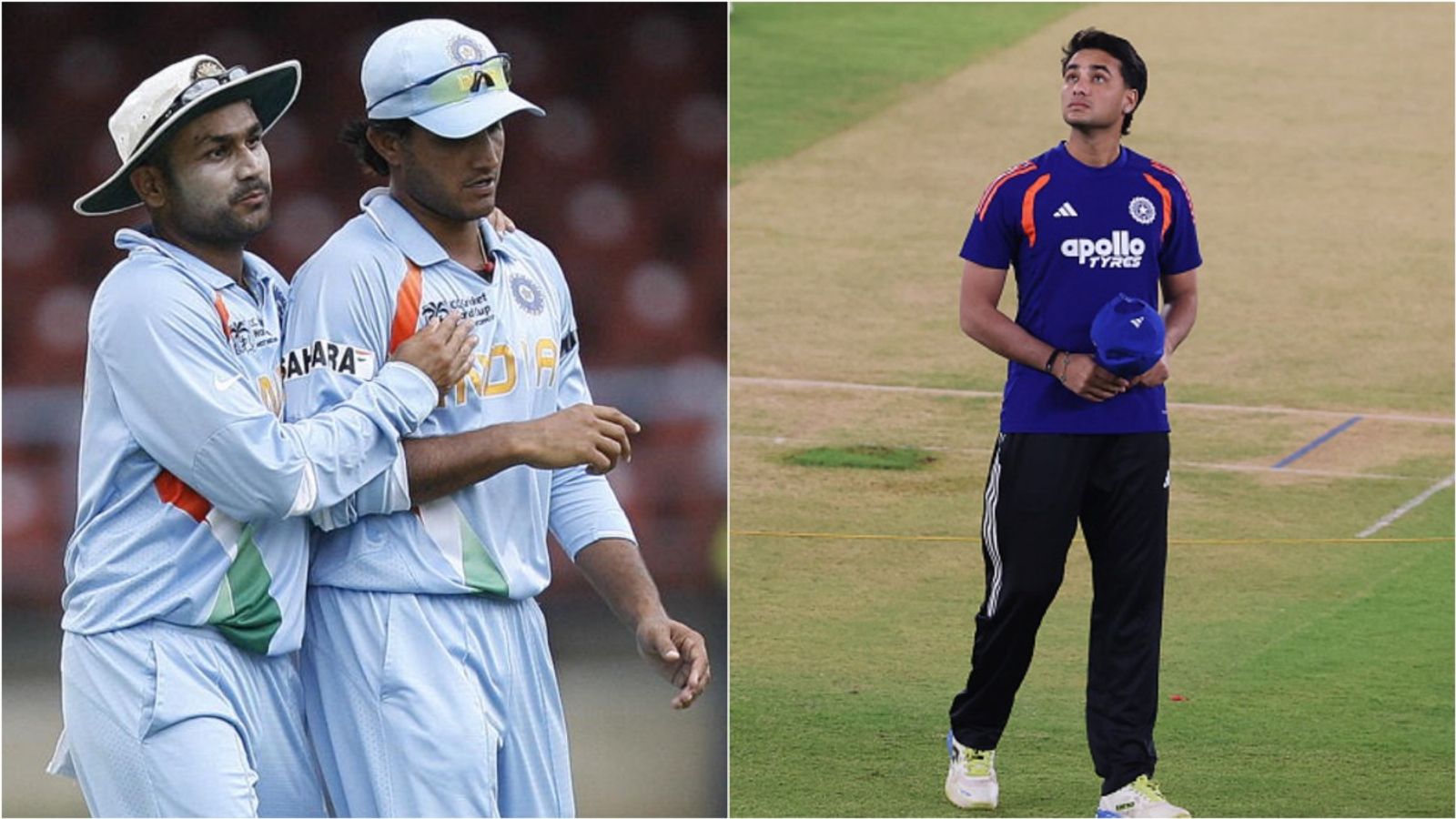 Virender Sehwag wants Abhishek Sharma to bat at no.3 in final amid struggles vs off-spin, recalls 'Dada pushed me down to...' Virender Sehwag with former captain Sourav Ganguly; India opener Abhishek Sharma during a training session.