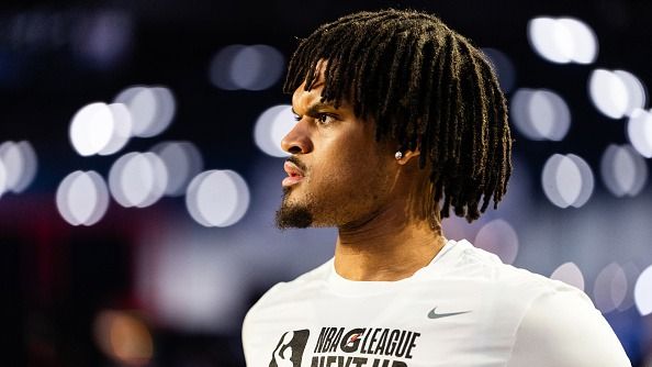 Dillon Jones #2 of Team Red looks on before the game during the G League Next Up Game as part of NBA All-Star Weekend on Sunday, February 15, 2026 at LA Convention Center in Los Angeles, California.
