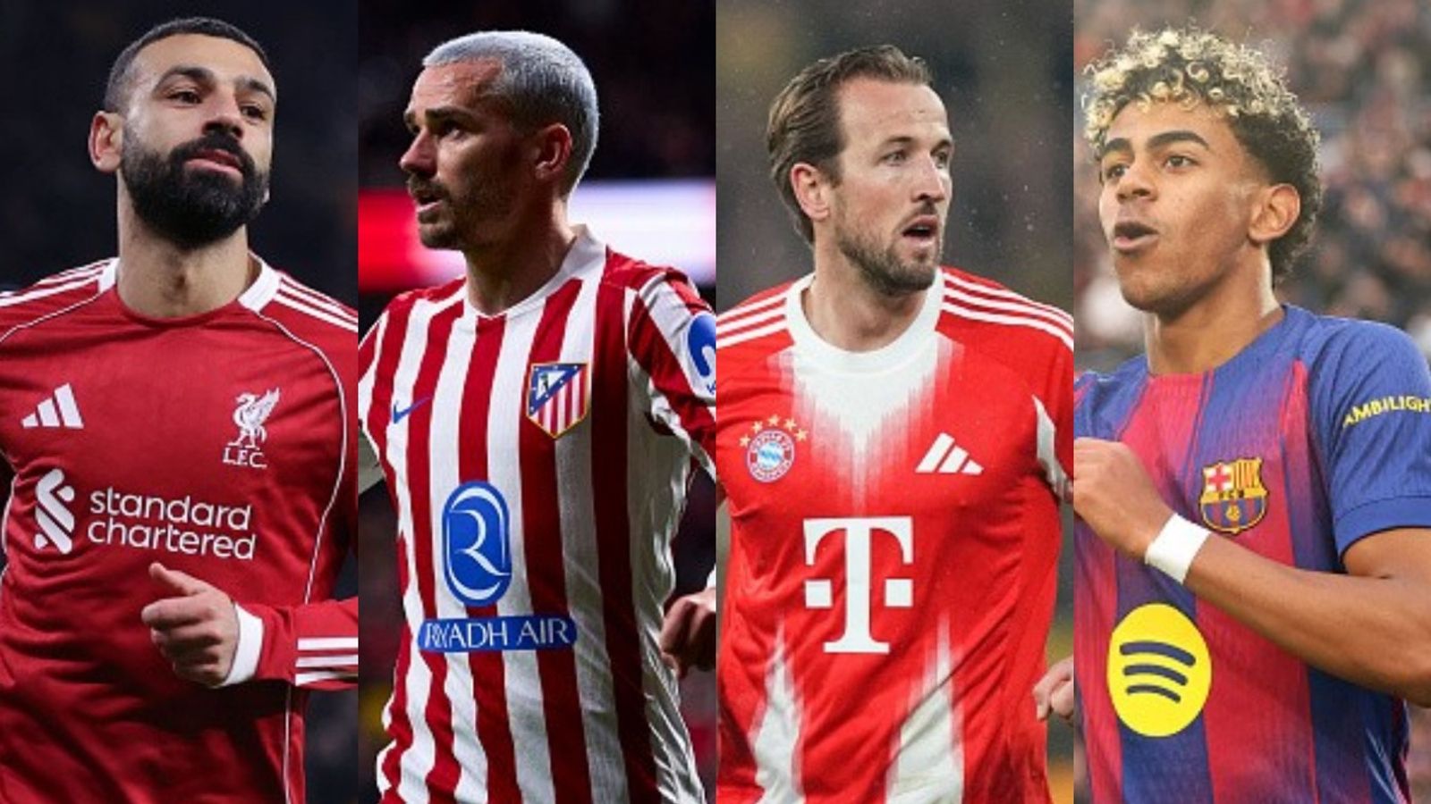 UEFA Champions League Round of 16: What teams are playing tonight ft Barcelona, Liverpool, and more Mo Salah, Antoine Griezmann, Harry Kane, Lamine Yamal in the frame (Images via Getty)