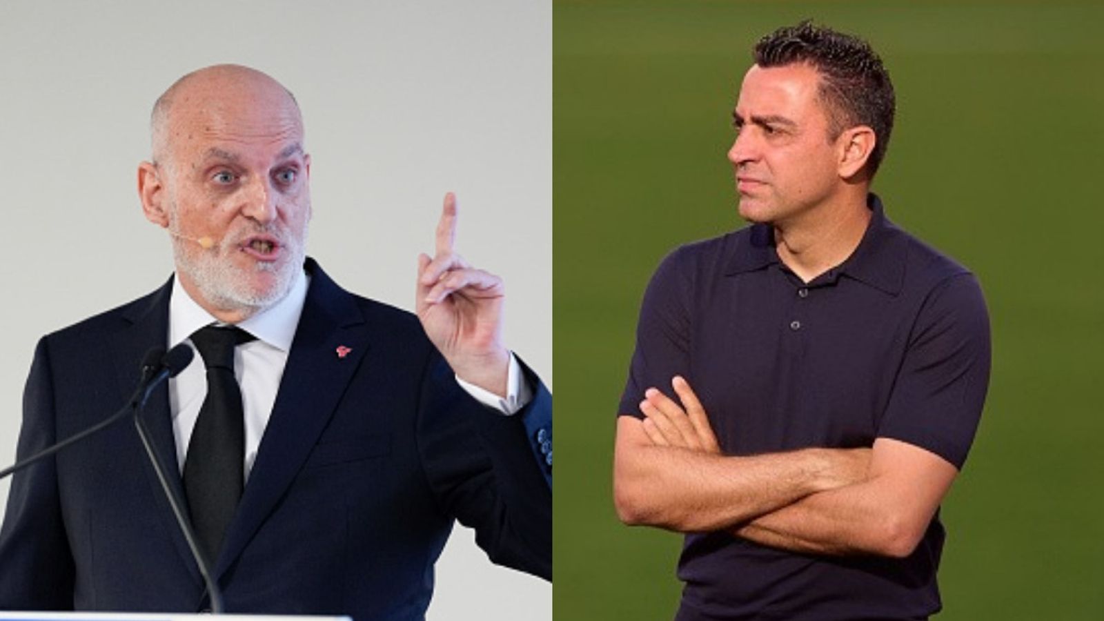 La Liga president Tebas breaks silence on Xavi’s bombshell claim of Messi’s possible return to Barca after World Cup Javier Tebas, Xavi Hernandez in the frame (Images via Getty)