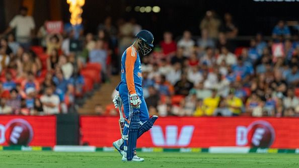  Jitesh Sharma of India walks off after getting out during the 4th match of the BKT Tyres Men's T20 International Series between Australia and India (Getty)