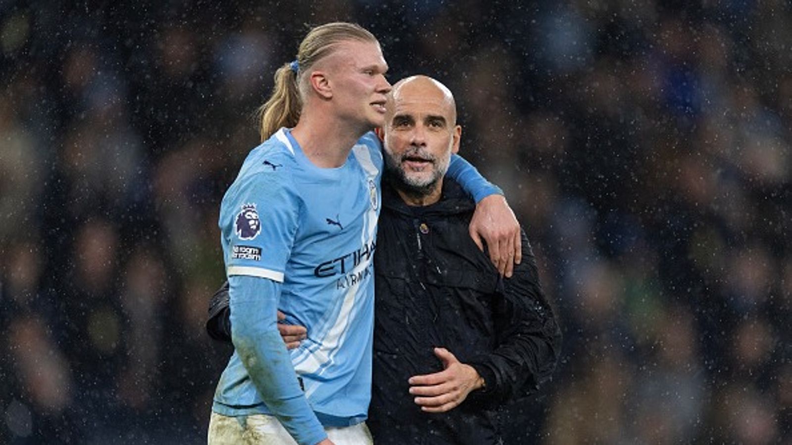 Pep Guardiola makes bizarre comment on Erling Haaland's groin injury, says 'his wife will be happy tonight' Pep Guardiola and Erling Haaland in the frame.