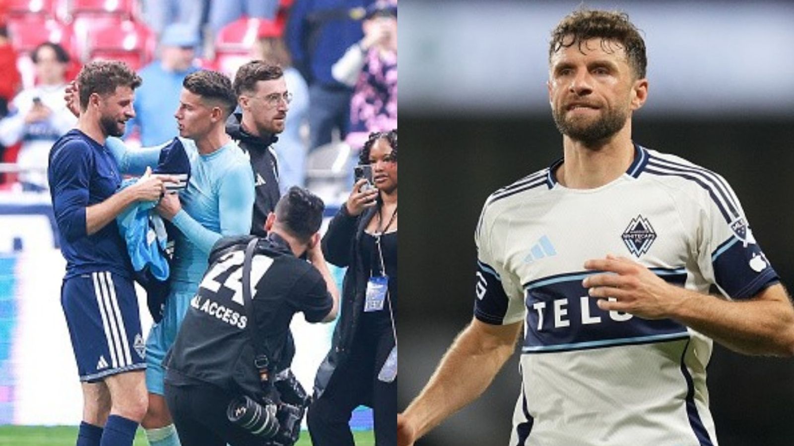 Watch: Thomas Müller and James Rodriguez swap shirts in touching MLS moment James Rodriguez, Thomas Muller in the frame (Images via Getty)