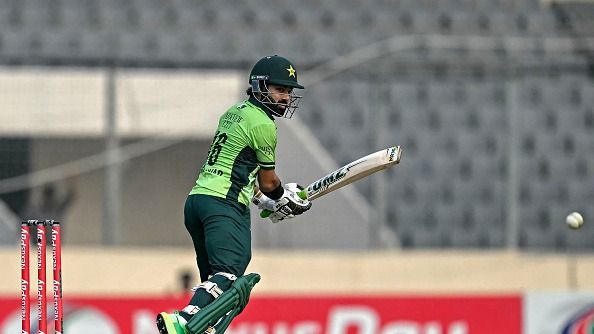 Pakistan's Mohammad Rizwan watches the ball after playing a shot during the second one-day international (ODI) cricket match between Bangladesh and Pakistan (Getty)