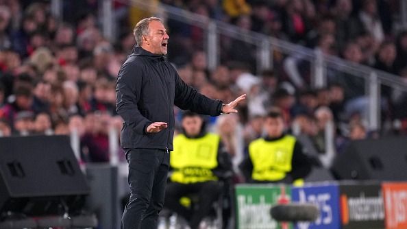 Hansi Flick, Head Coach of FC Barcelona, gestures during the UEFA Champions League 2025/26 Round of 16 Second Leg match between FC Barcelona and Newcastle United FC at Camp Nou on March 18, 2026 in Barcelona, Spain.