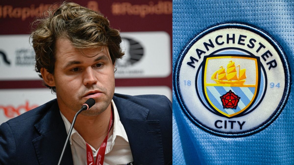 Magnus Carlsen and Manchester City logo