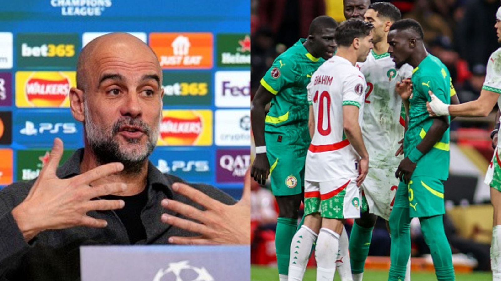 Man City boss Pep Guardiola breaks silence on AFCON verdict as Senegal stripped of title Pep Guardiola, Morocco vs Senegal in the frame (Images via Getty)