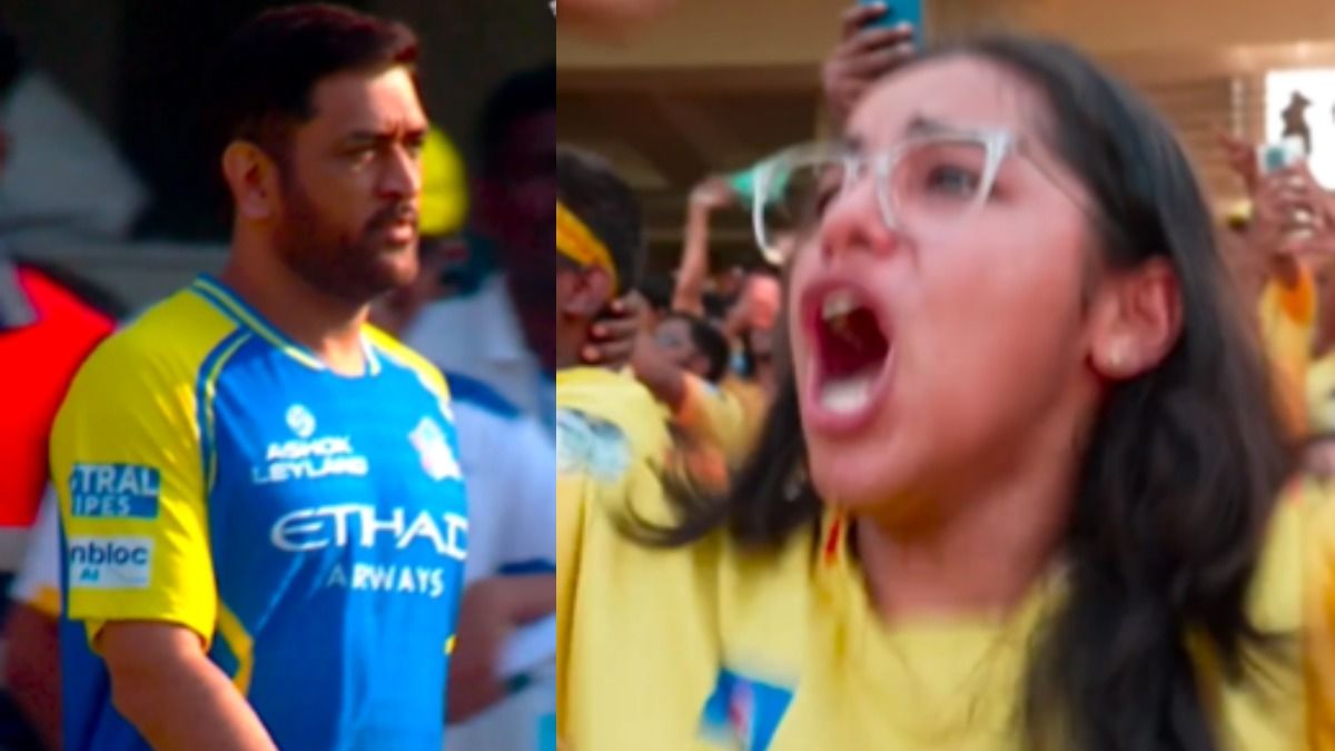 Watch: MS Dhoni’s grand entry sparks wild scenes at Chepauk, female fan's reaction goes viral. (Screenshot)