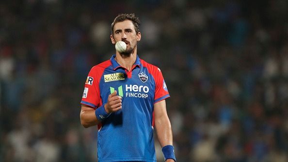 Mitchell Starc of Delhi Capitals during the 2025 IPL match between Delhi Capitals and Kolkata Knight Riders on April 29, 2025, in Delhi, India. 