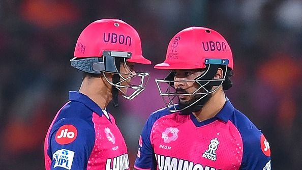 Rajasthan Royals' Yashasvi Jaiswal and his teammate Riyan Parag (R) talk to each other during the Indian Premier League (IPL) Twenty20 cricket match (Getty) Rajasthan Royals' Yashasvi Jaiswal and his teammate Riyan Parag (R) talk to each other during the Indian Premier League (IPL) Twenty20 cricket match (Getty)