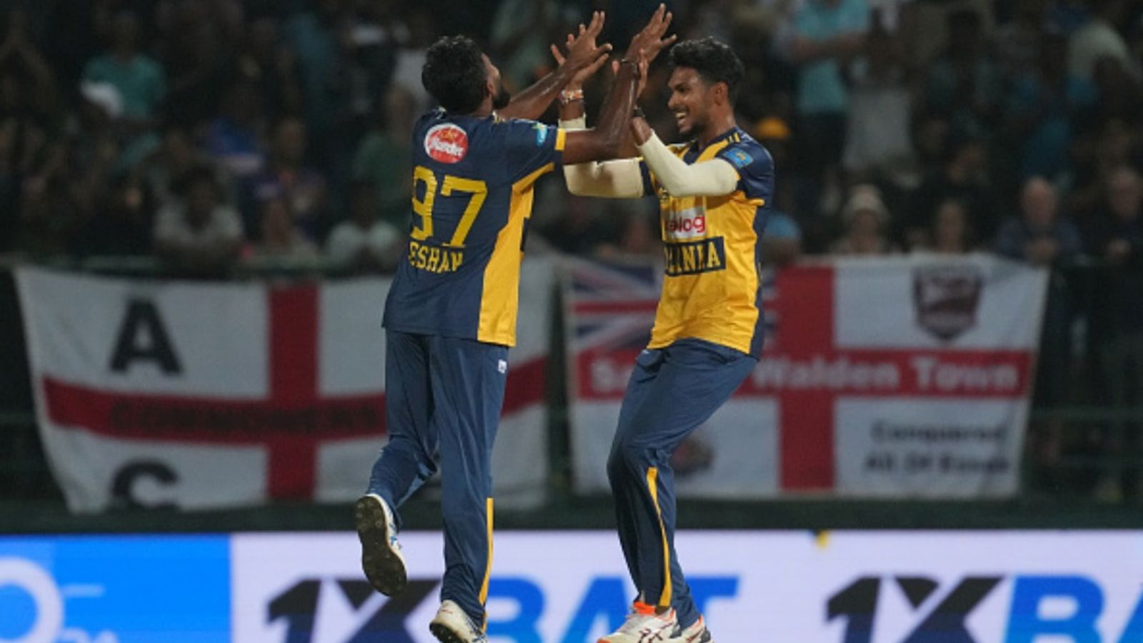 Sri Lanka pacer gets clearance to play IPL 2026, no update on 3 stars Eshan Malinga (L) and Matheesha Pathirana (R) of Sri Lanka celebrates during the 1st T20I against England at Pallekele Cricket Stadium on January 30, 2026 in Kandy, Sri Lanka.