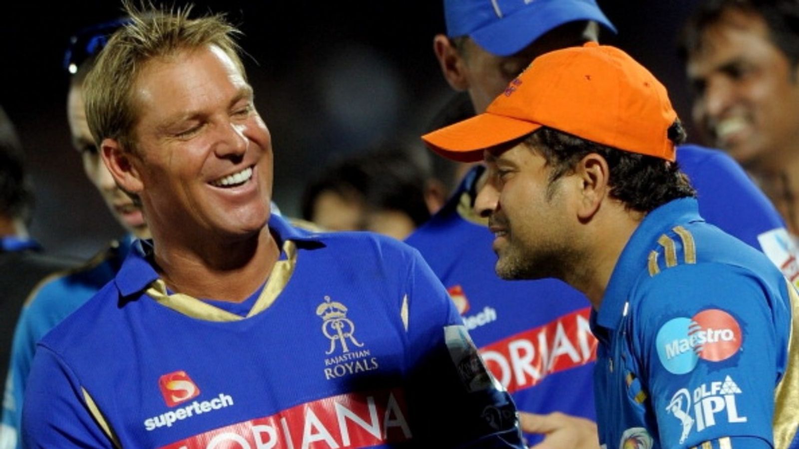 How Shane Warne's unique negotiation may earn his family Rs 460 crore after Rajasthan Royals $1.63 billion sale Rajasthan Royals captain Shane Warne (L) shares a light moment with Mumbai Indians captain Sachin Tendulkar after their IPL match at the Swai Man Singh Stadium in Jaipur on April 29, 2011.