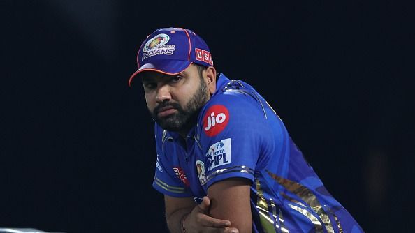 Rohit Sharma of Mumbai Indians looks on during the 2025 IPL match between Punjab Kings and Mumbai Indians