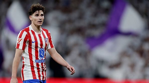 Julian Alvarez of Atletico Madrid  during the LaLiga EA Sports  match between Real Madrid v Atletico Madrid at the Estadio Santiago Bernabeu on March 22, 2026 in Madrid Spain