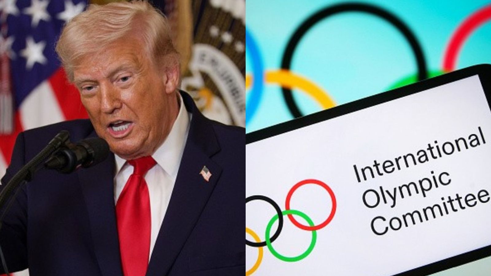 IOC bans transgender women from women's Olympic events aligning with Trump's executive order Donald Trump, IOC image in the frame (Images via Getty)