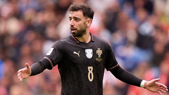 Bruno Fernandes of Portugal reacts during the FIFA World Cup 2026 qualifier match between Portugal and Armenia at Estadio do Dragao on November 16, 2025 in Porto, Portugal.