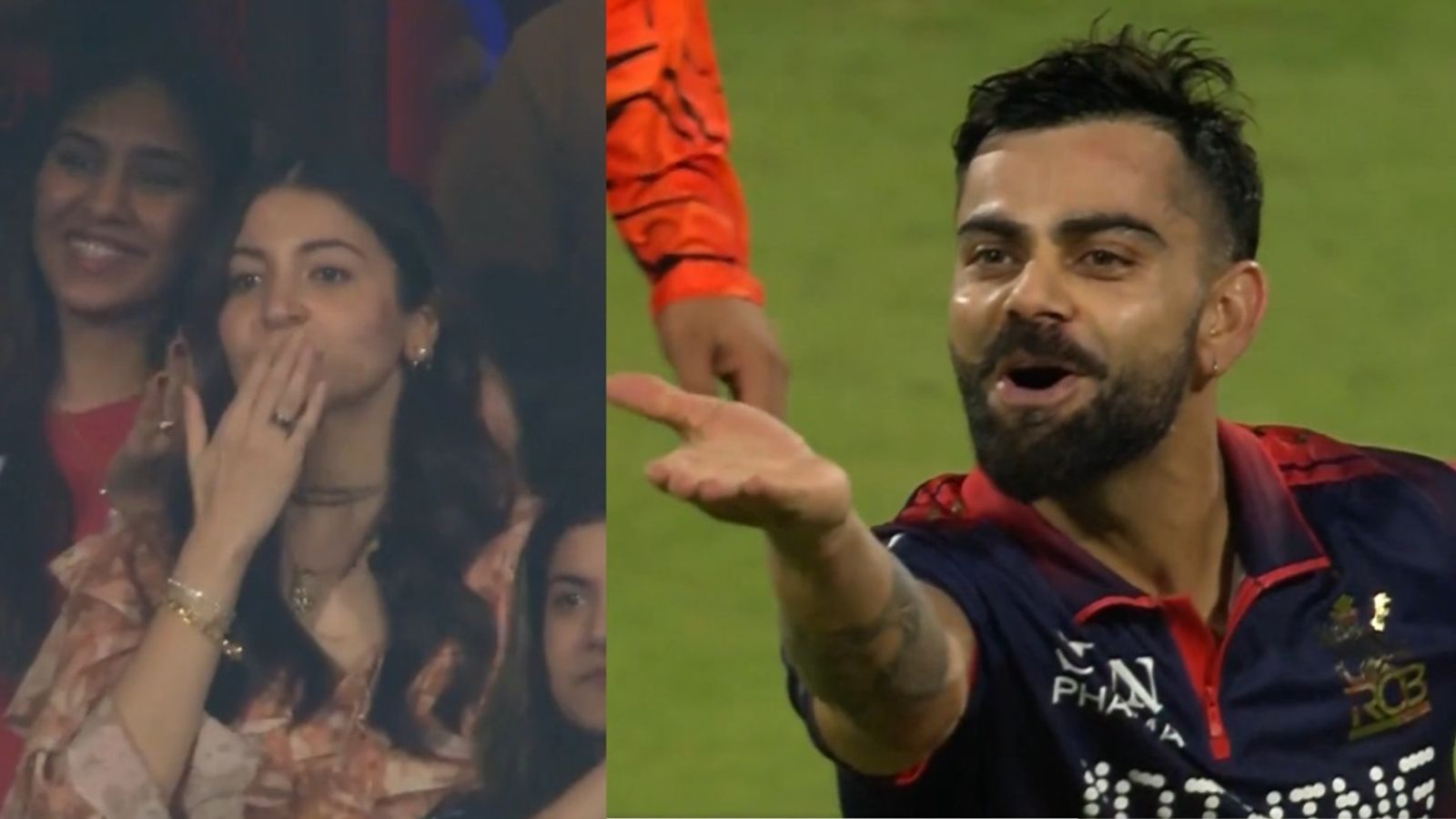 WATCH: Virat Kohli blows flying kiss to wife Anushka Sharma after RCB's dominating win against SRH Virat Kohli giving flying kiss to wife Anushka Sharma (X Screengrab)