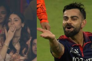 WATCH: Virat Kohli blows flying kiss to wife Anushka Sharma after RCB's dominating win against SRH SportsTak