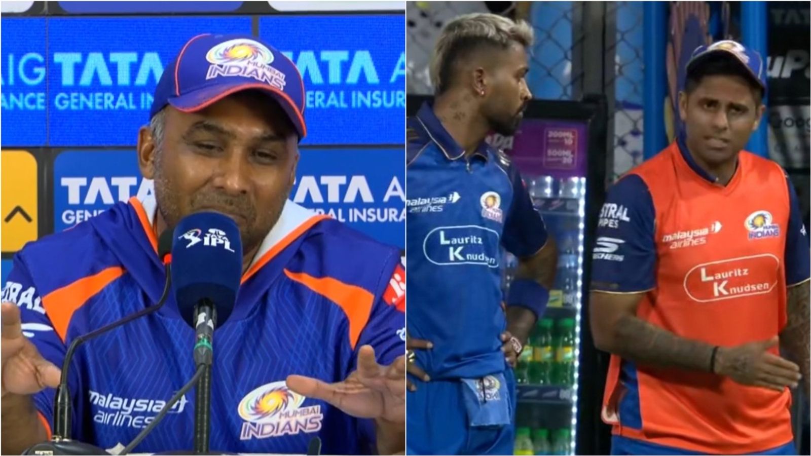 'I hope we don't create unwanted stories': MI coach Jaywardene explains why Suryakumar played as impact player Mumbai Indians head coach Mahela Jayawardene in the post-match press conference; MI skipper Hardik Pandya in conversation with Suryakumar Yadav during IPL 2026 game vs KKR.