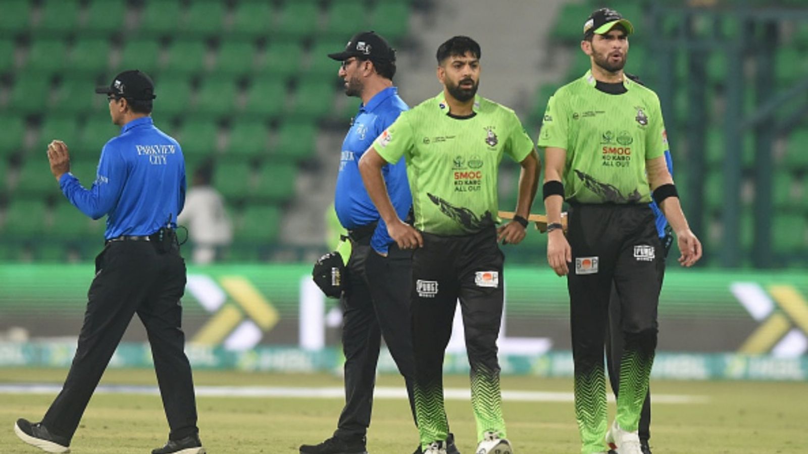 Amid ball-tampering saga, Lahore Qalandars fine captain Shaheen Afridi PKR 1 million for violating security protocols Shaheen Shah Afridi and Haris Rauf react to the umpire's decision during the Lahore Qalandars vs Karachi Kings Pakistan Super League match in Lahore, Pakistan, on March 29, 2026.