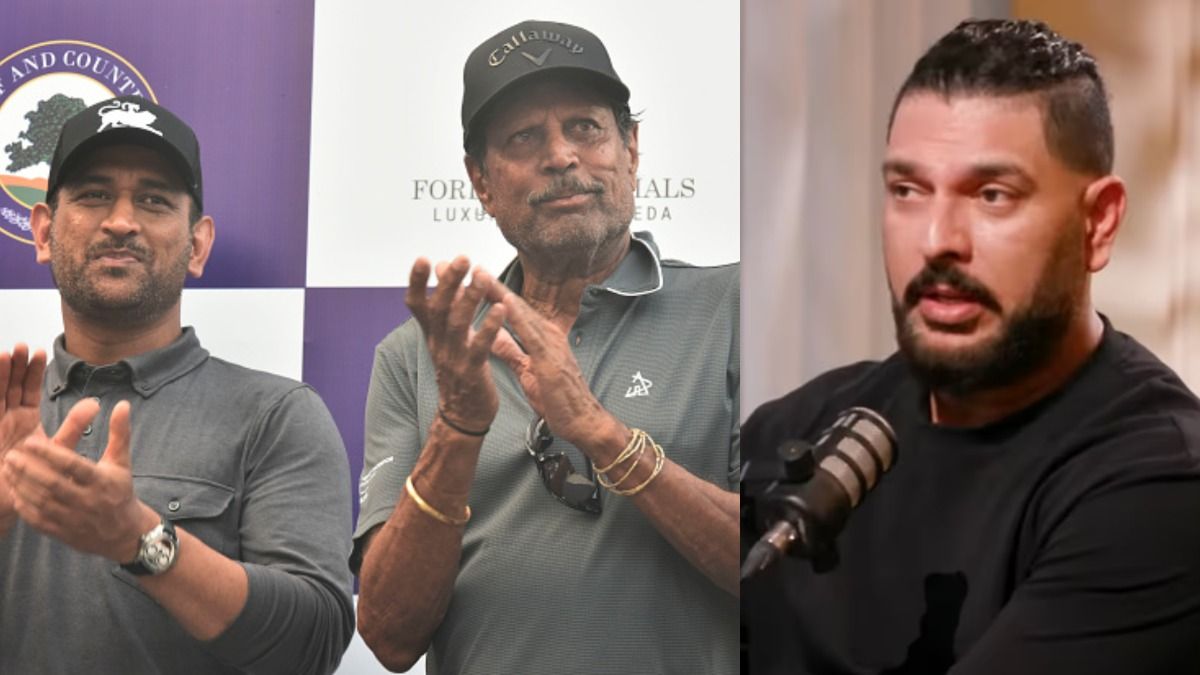 World Cup winning captains MS Dhoni and Kapil Dev along with Yuvraj Singh (Getty/Sportstak)