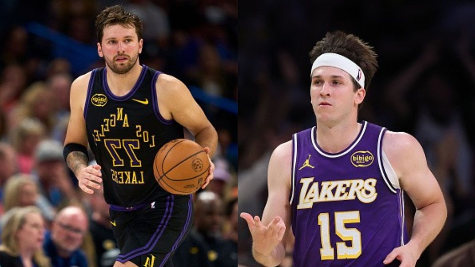 Watch: Austin Reaves defends Luka Doncic from heckler, asks to "Shut the F**k up” Luka Doncic, Austin Reaves in the frame (Images via Getty)