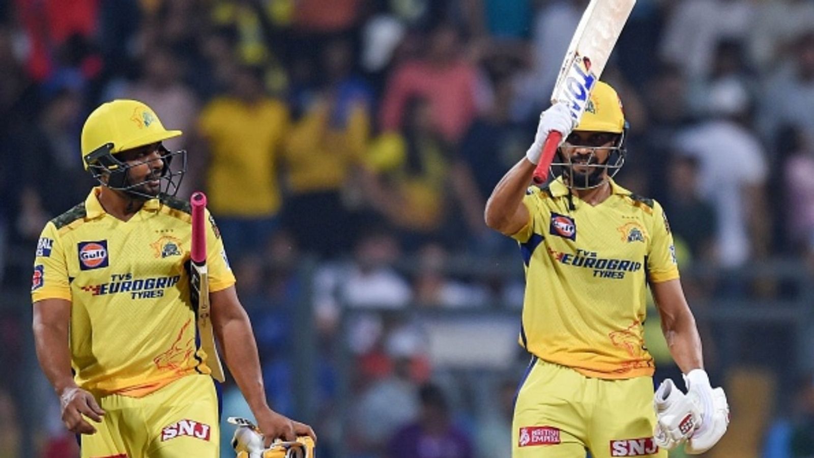 'Can be effective against Kohli and Salt': Ex-CSK star advises Gaikwad to include Rs 2 crore recruit vs RCB CSK's Ruturaj Gaikwad (R) and Ambati Rayudu celebrate after winning the IPL match against Mumbai Indians at the Wankhede Stadium in Mumbai on April 8, 2023.