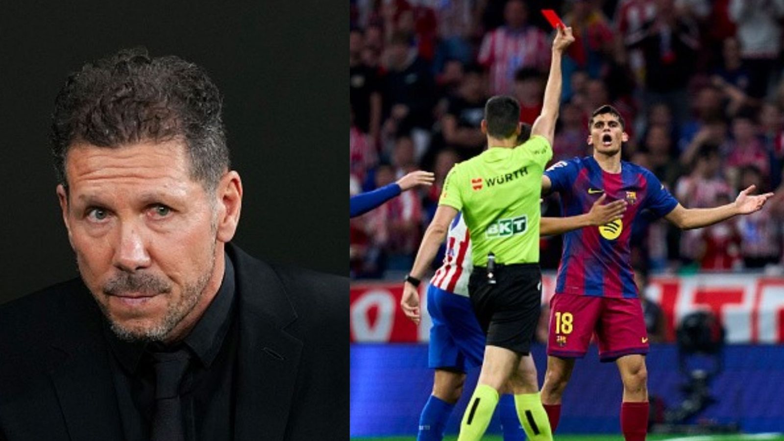 Atletico Madrid takes a dig at Barcelona over red card controversy; uploads proof Diego Simeone, FC Barcelona team in the frame (Images via Getty)