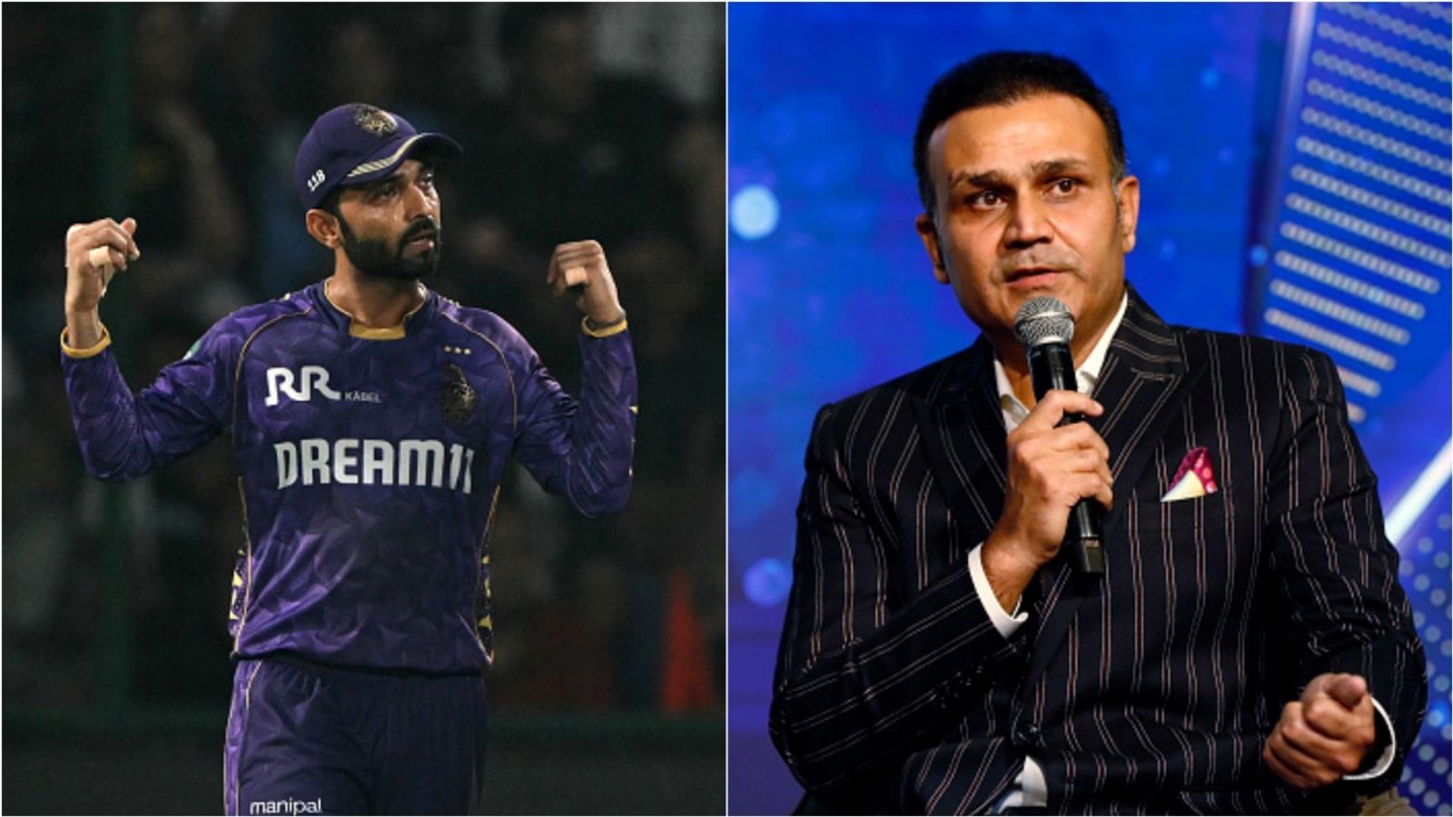 'One newspaper had even written 'Endulkar'...' Sehwag advises Rahane to stay neutral amidst strike rate criticism KKR skipper Ajinkya Rahane gestures during IPL 2025; Former India opener Virender Sehwag speaks at an event.