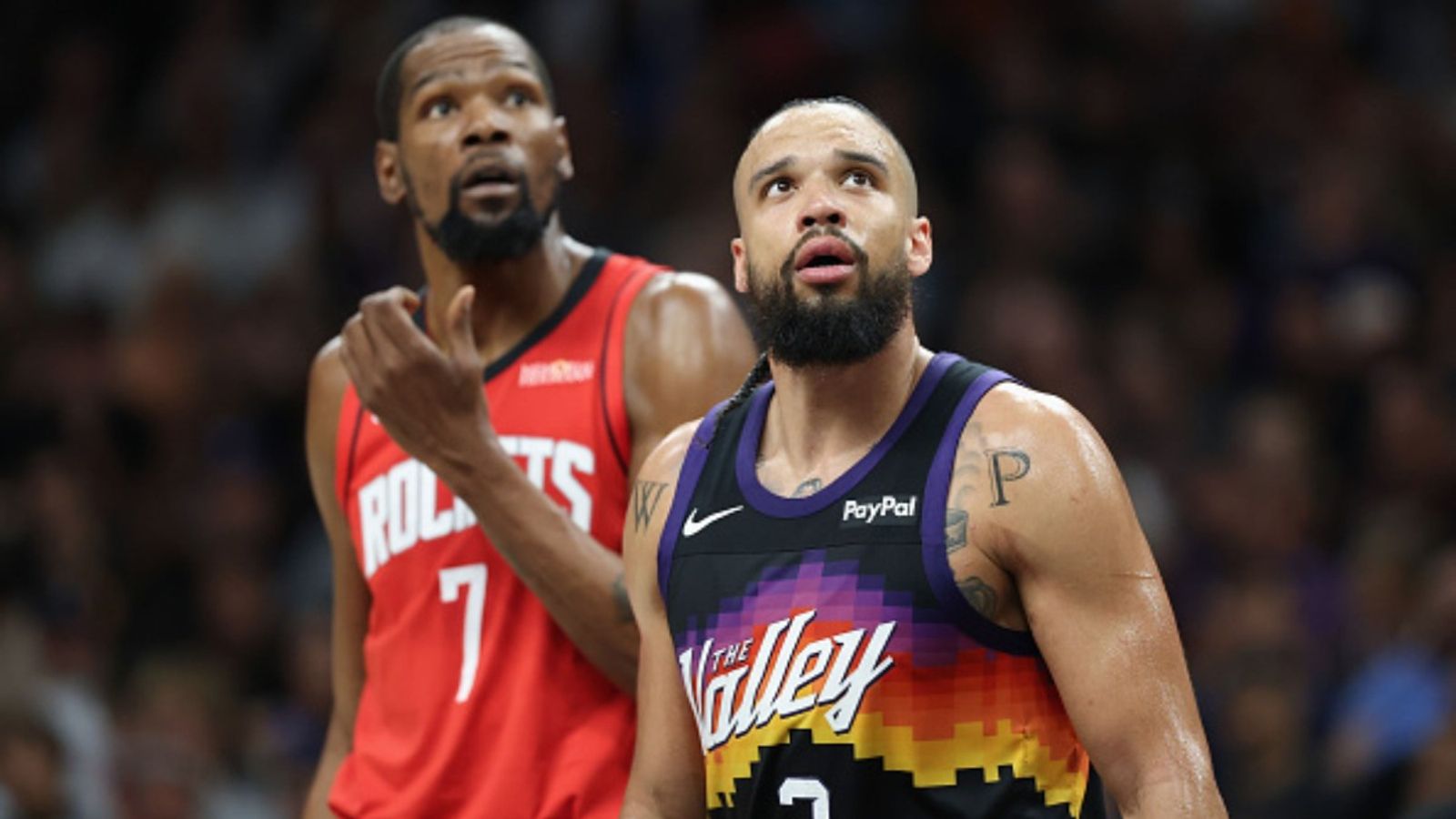 Watch: Durant silences Dillon Brooks with savage jab & ankle-breaker as Rockets roll past Suns Kevin Durant, Dillon Brooks in the frame (Image via Getty)