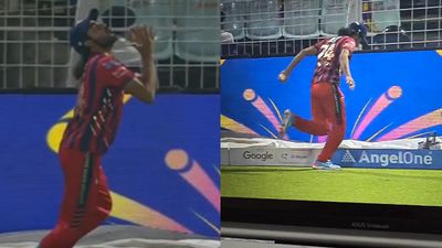 Watch: Digvesh Rathi’s boundary catch triggers huge controversy during KKR vs LSG IPL 2026 clash Watch: Digvesh Rathi’s boundary catch triggers huge controversy during KKR vs LSG IPL 2026 clash. (Screenshot)