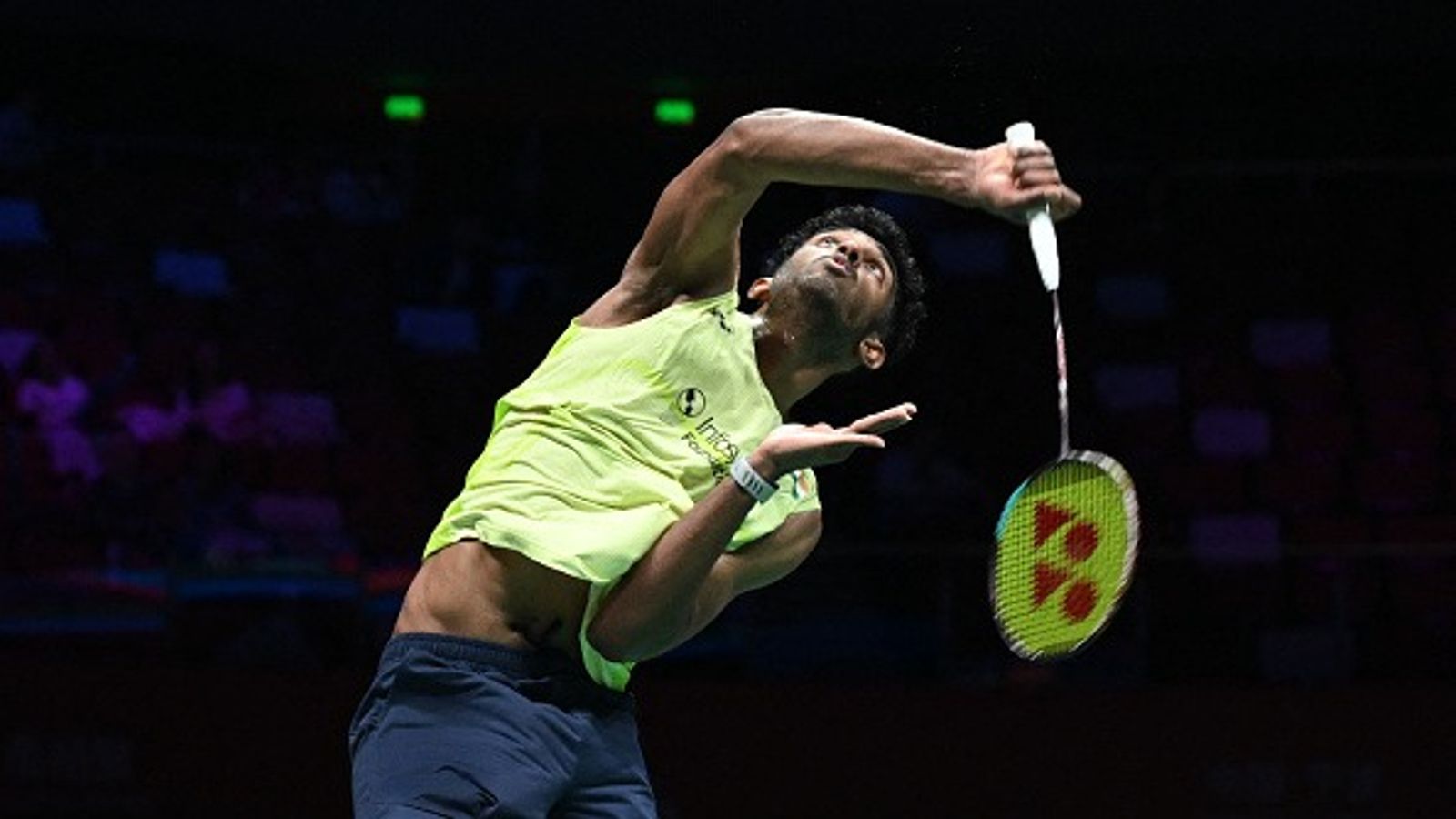 Ayush Shetty beats Jonatan Christie, scripts historic run at Badminton Asia Championships India's Ayush Shetty hits a return to Indonesia's Jonatan Christie during their men's singles quarter final match at the Badminton Asia Championship in Ningbo, eastern China's Zhejiang province on April 10, 2026 (Getty)