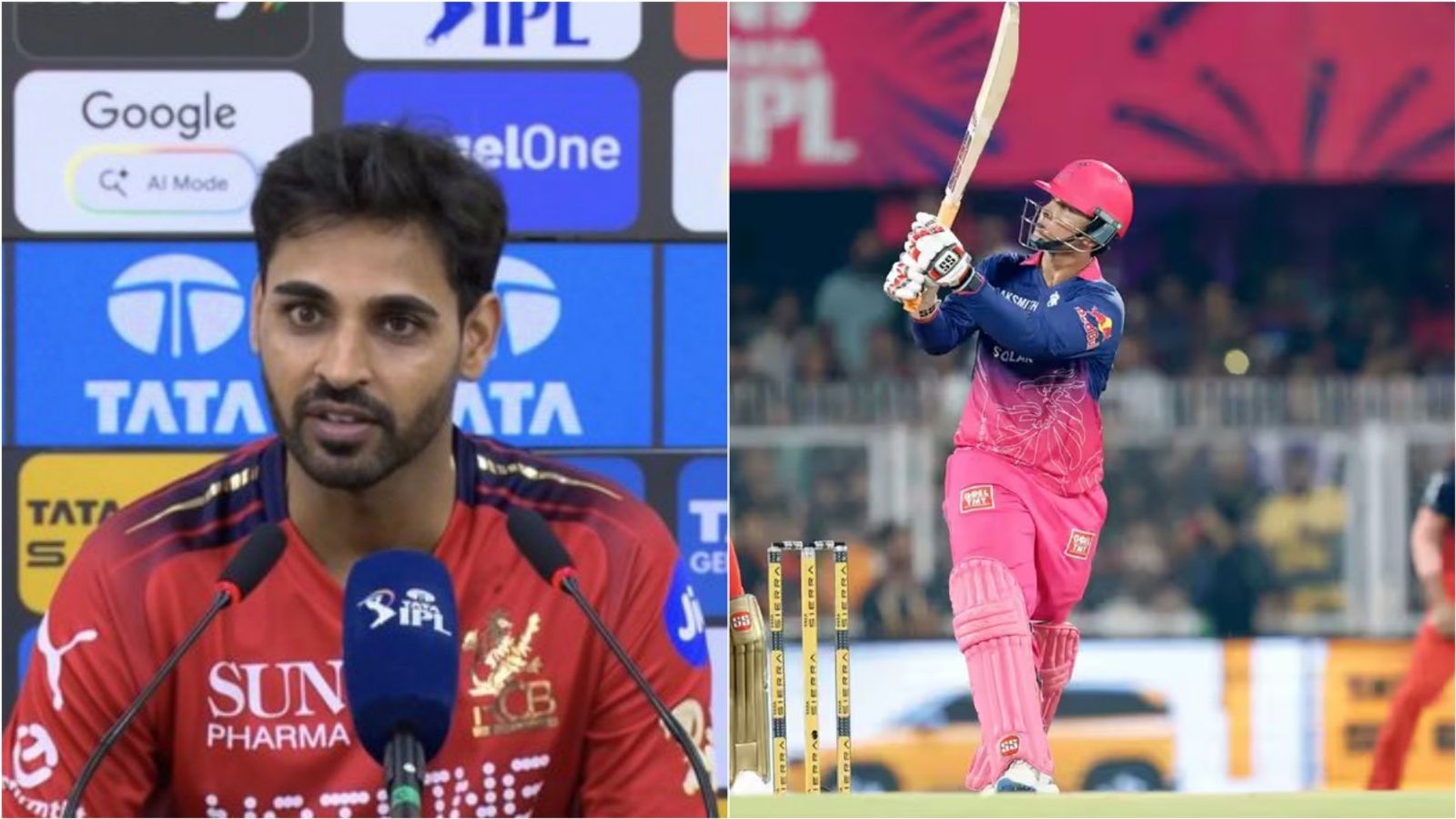 'We felt we couldn't do anything different': Bhuvneshwar on Sooryavanshi's 26-ball 78 carnage, rues absence of this bowler RCB's Bhuvneshwar Kumar speaks during a post-match press conference; Rajasthan Royals opener Vaibhav Sooryavanshi plays a shot during IPL 2026 clash.
