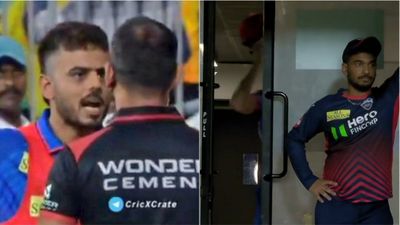 Tristan Stubbs throws helmet in anger as Nitish Rana argues with 4th umpire for disallowing change of gloves; watch video Nitish Rana, Tristan Stubbs