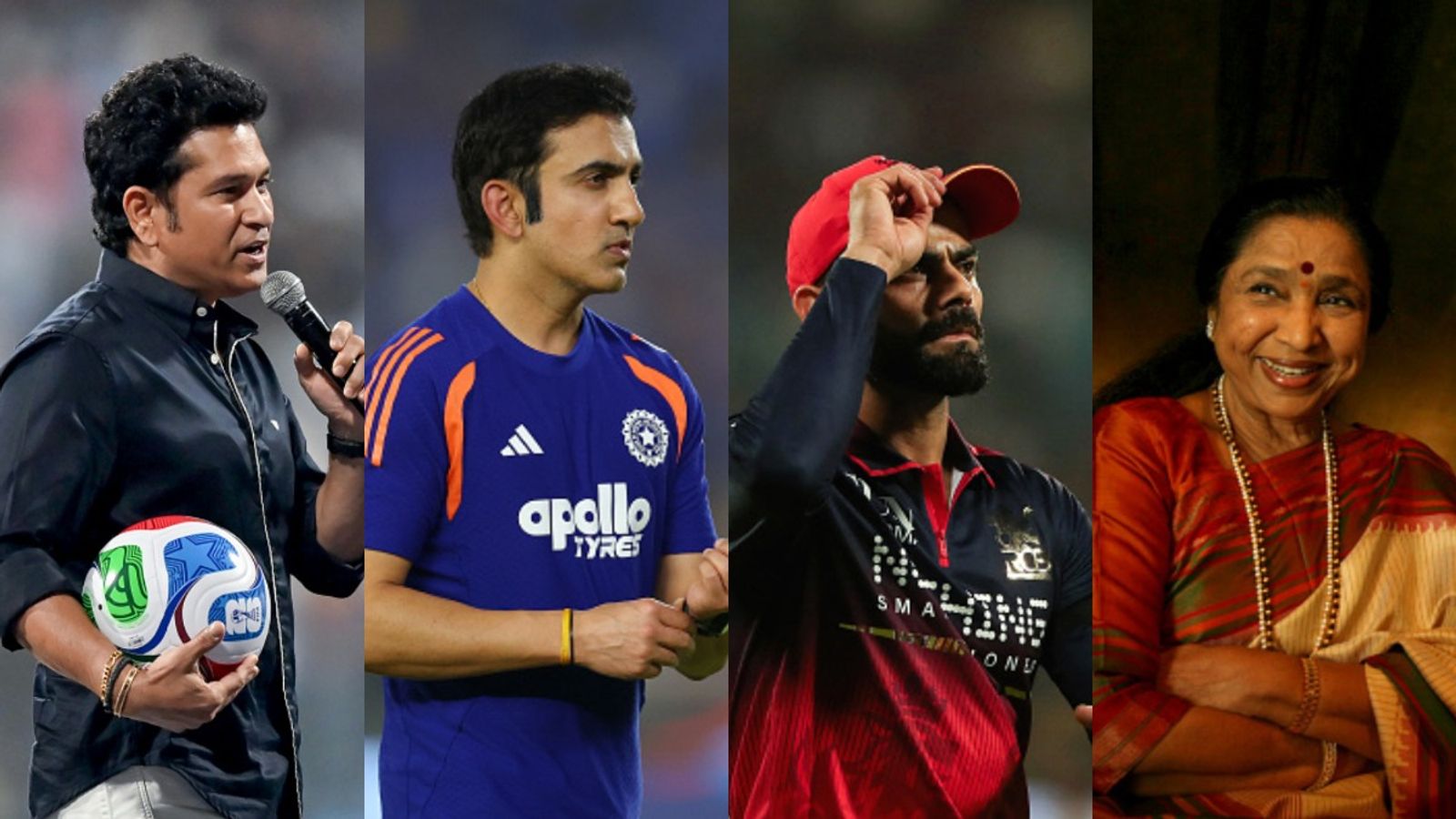 'Deeply sad day for India': Virat Kohli, Sachin Tendulkar, Gautam Gambhir mourn Asha Bhosle’s passing L to R Sachin Tendulkar, Gautam Gambhir, Virat Kohli and Asha Bhosle (Getty)