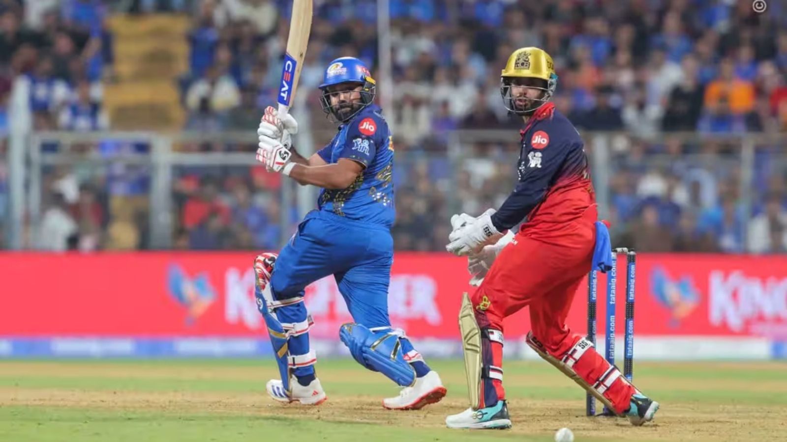 Rohit Sharma achieves historic milestone for Mumbai Indians in IPL, becomes first batter to... MI'sRohit Sharma and RCB's wicketkeeperJitesh Sharma in the frame (X).