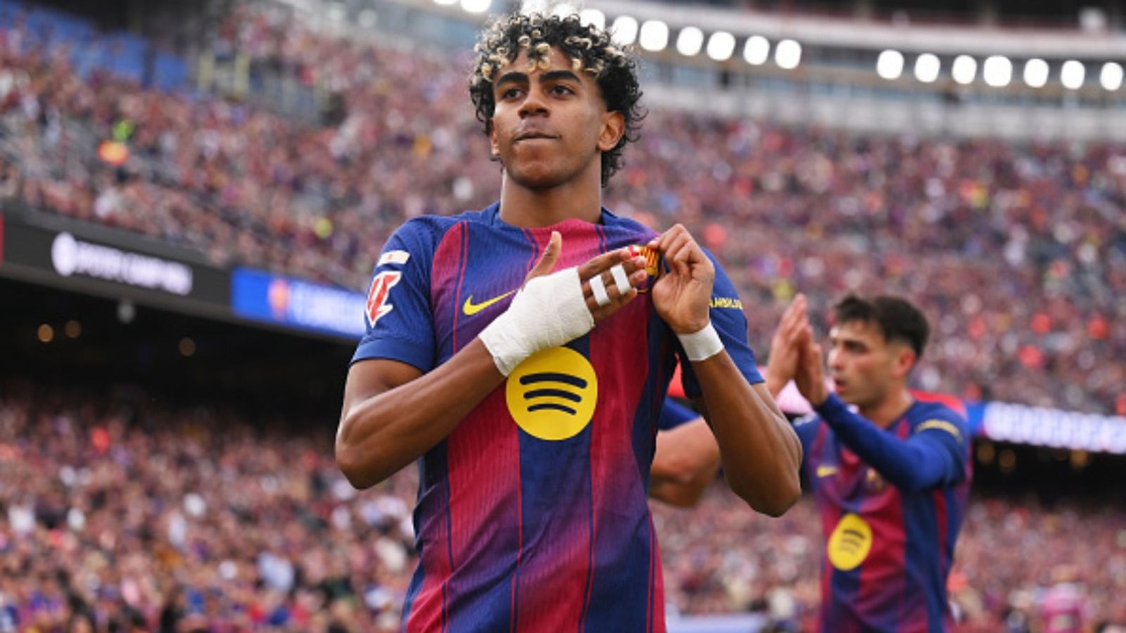 Barcelona star Lamine Yamal issues cheeky challenge to Atletico boss Diego Simeone ahead of Champions League clash Lamine Yamal in the frame (Image via Getty)