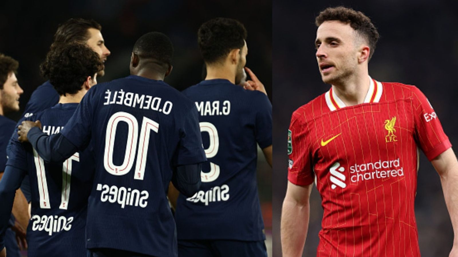 Watch: PSG pays tribute to late Diogo Jota at Anfield ahead of Champions League clash vs Liverpool PSG players and Diogo Jota in the frame (Images via Getty)
