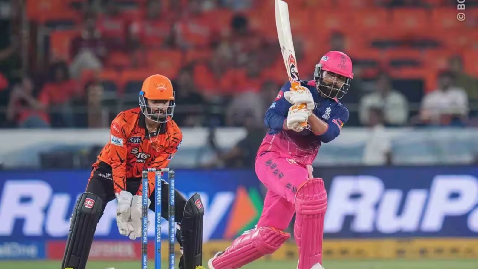'He isn't even attempting the risk': Ashwin surprised by Jadeja not attacking SRH left-arm spinners Rajasthan Royals' Ravindra Jadeja plays a shot as Sunrisers Hyderabad's Salil Arora watches on during IPL 2026 clash on April 13. (Source: BCCI)