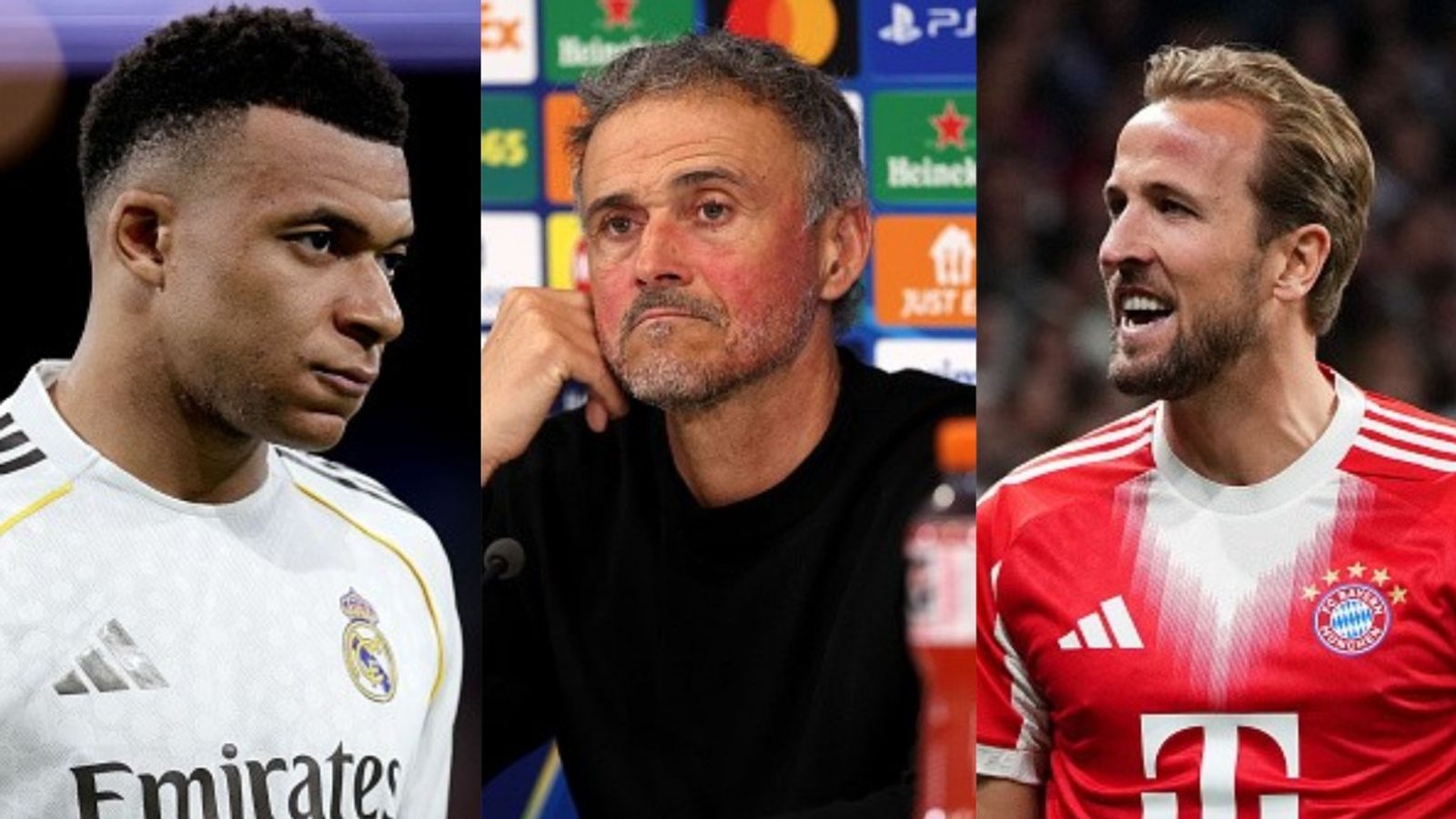 Real Madrid or Bayern Munich? PSG boss Luis Enrique's stance on team he prefers to play in Champions League semifinal Kylian Mbappe, Luis Enrique, Harry Kane in the frame (Images via Getty)