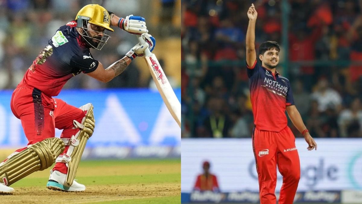 RCB's Virat Kohli (L) and Rasikh Salam in frame. (X) RCB's Virat Kohli (L) and Rasikh Salam in frame. (X)