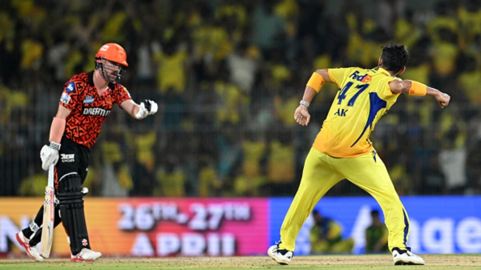 SRH vs CSK Live Streaming, Match Details, Playing XI, Head-to-Head in IPL & Weather Report CSK's Anshul Kamboj celebrates after taking the wicket of SRH's Travis Head (L) during the IPL match at the MA Chidambaram Stadium in Chennai on April 25, 2025.